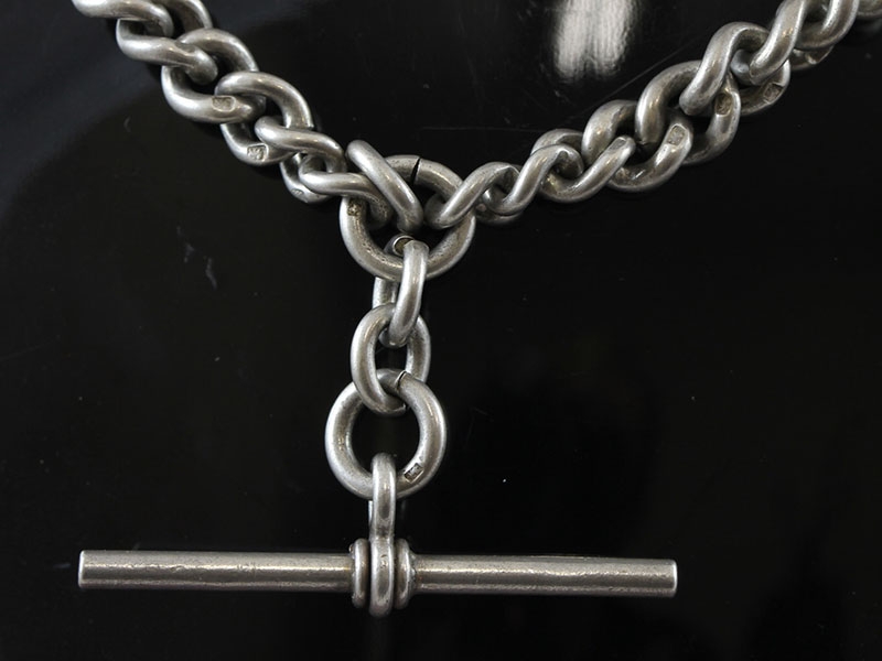  victorian silver albert watch chain and t-bar