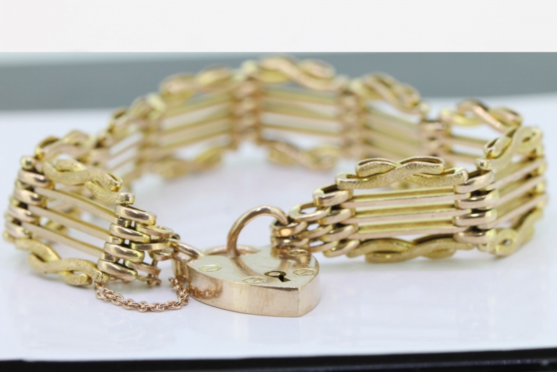   beautiful 9 carat rose gold fancy gate bracelet