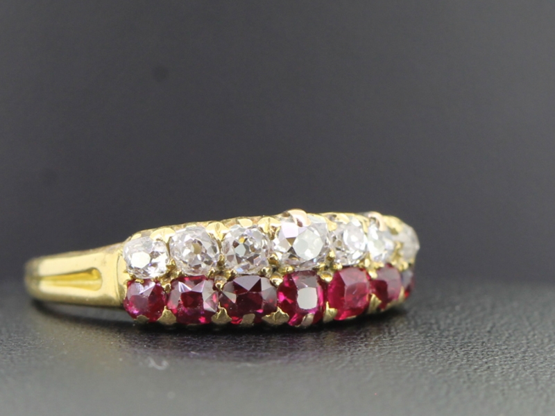 Splendid edwardian double row ruby and diamond 18 carat gold ring