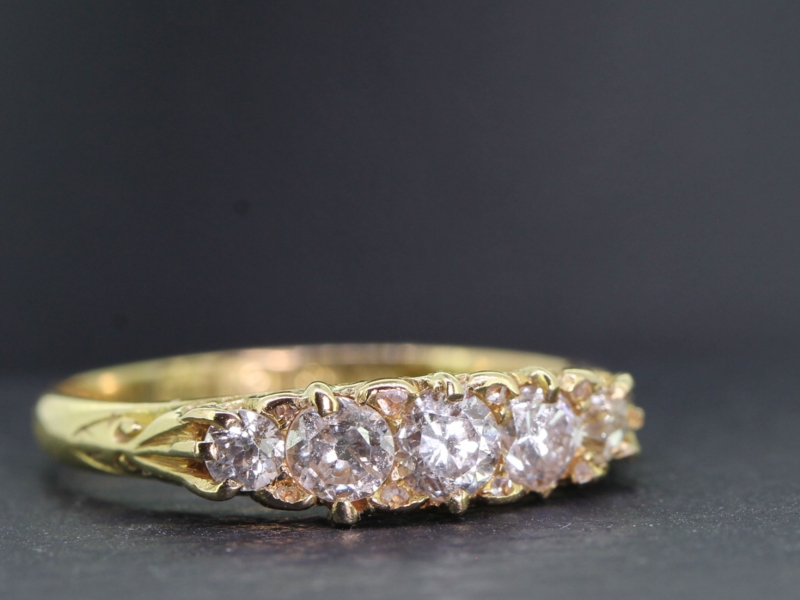 Edwardian half carved hoop diamond 18 carat gold ring 
