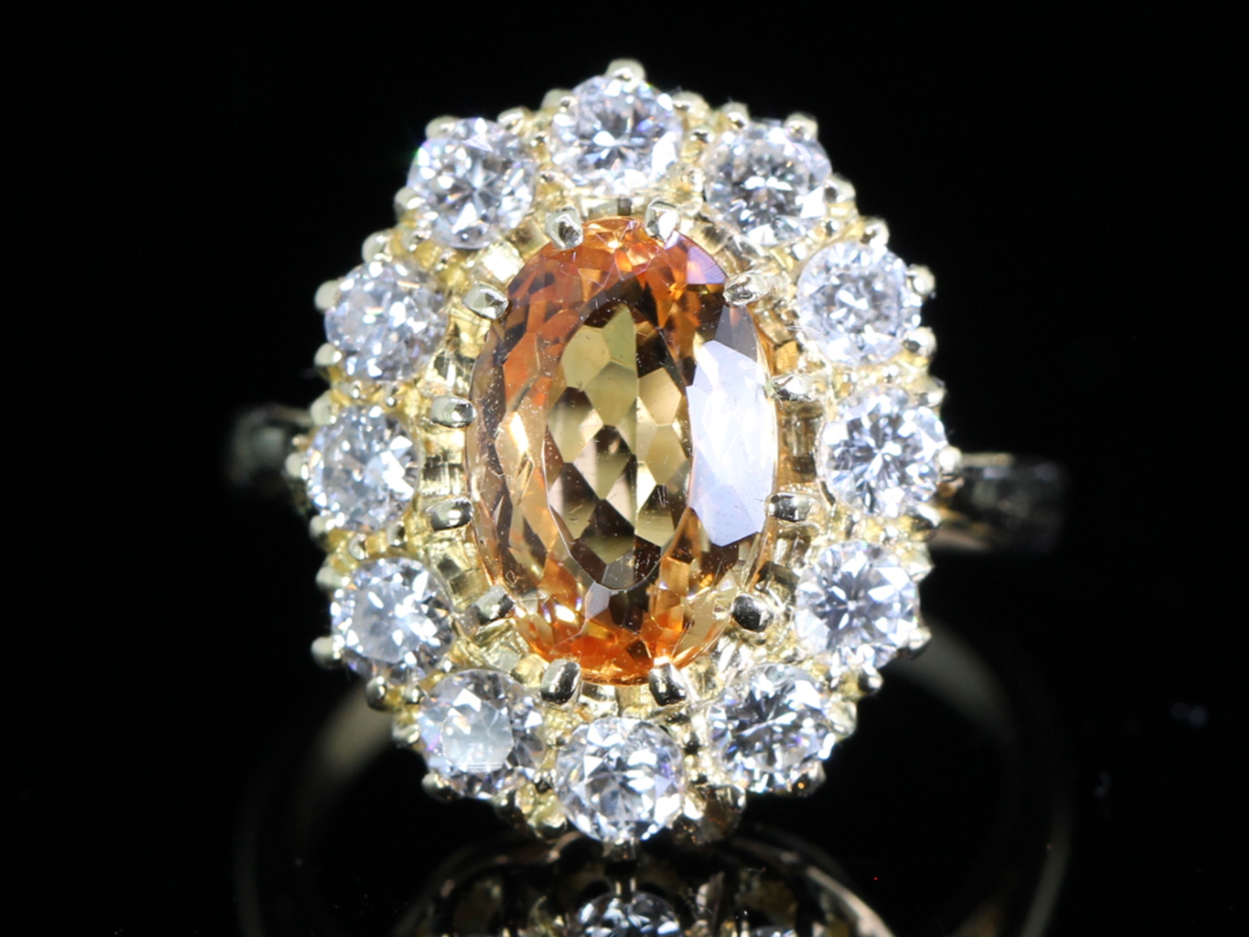 Vintage imperial topaz and diamond 18ct gold cluster ring