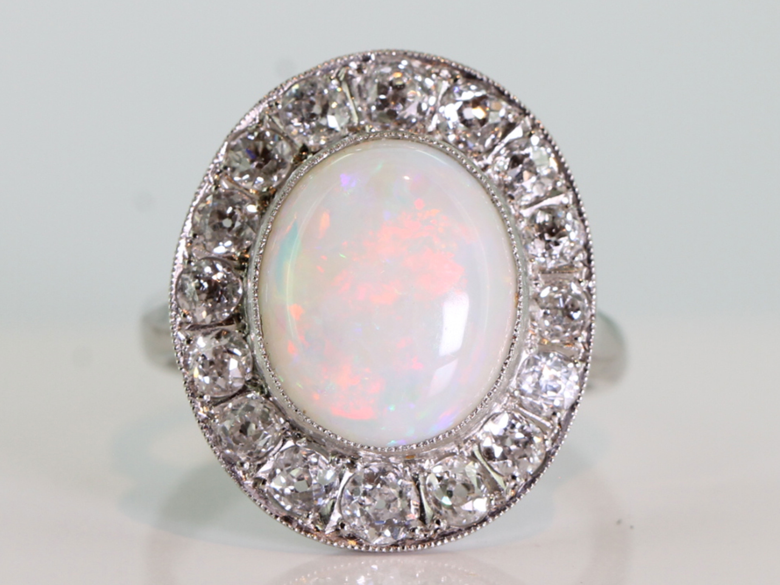  stunning australian opal and diamond platinum cluster ring