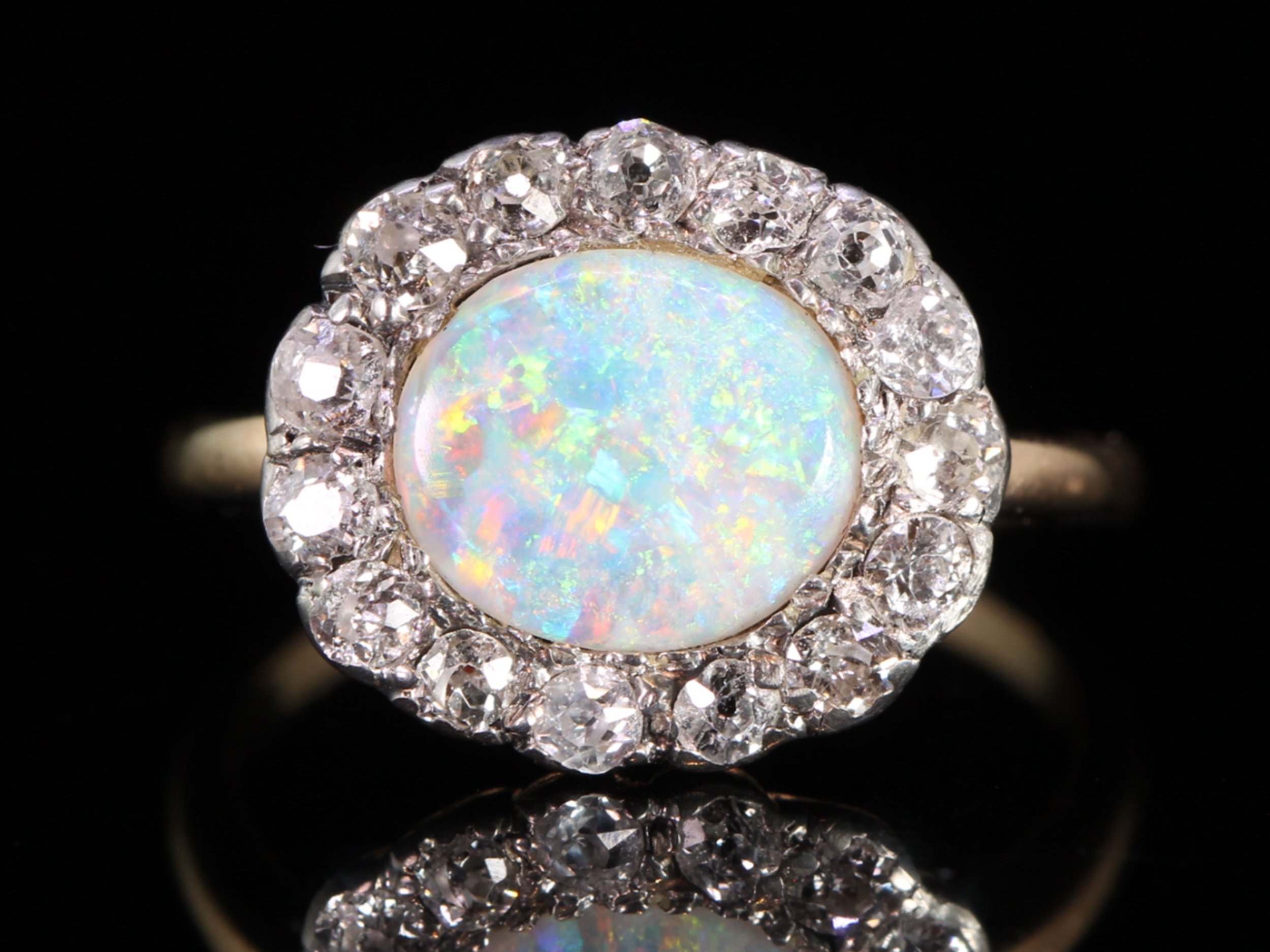 Georgian opal and diamond cluster ring