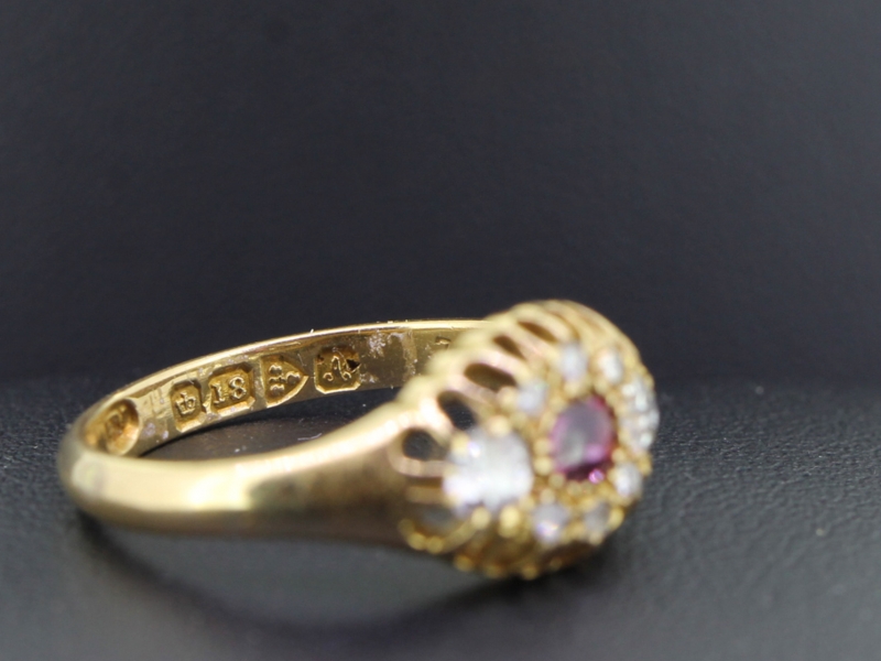 Beautiful edwardian ruby and diamond 18 carat gold ring