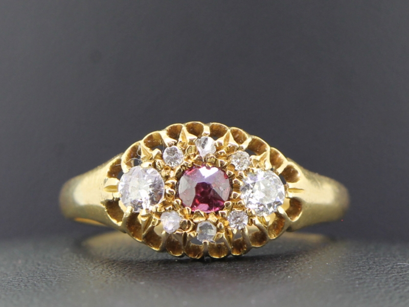 Beautiful edwardian ruby and diamond 18 carat gold ring