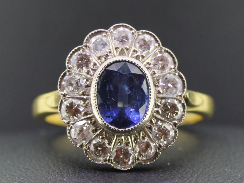 Gorgeous edwardian ceylon sapphire and diamond 18 carat gold ring