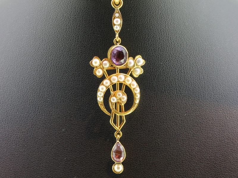 Fabulous amethyst and seed pearl 22 carat gold pendant