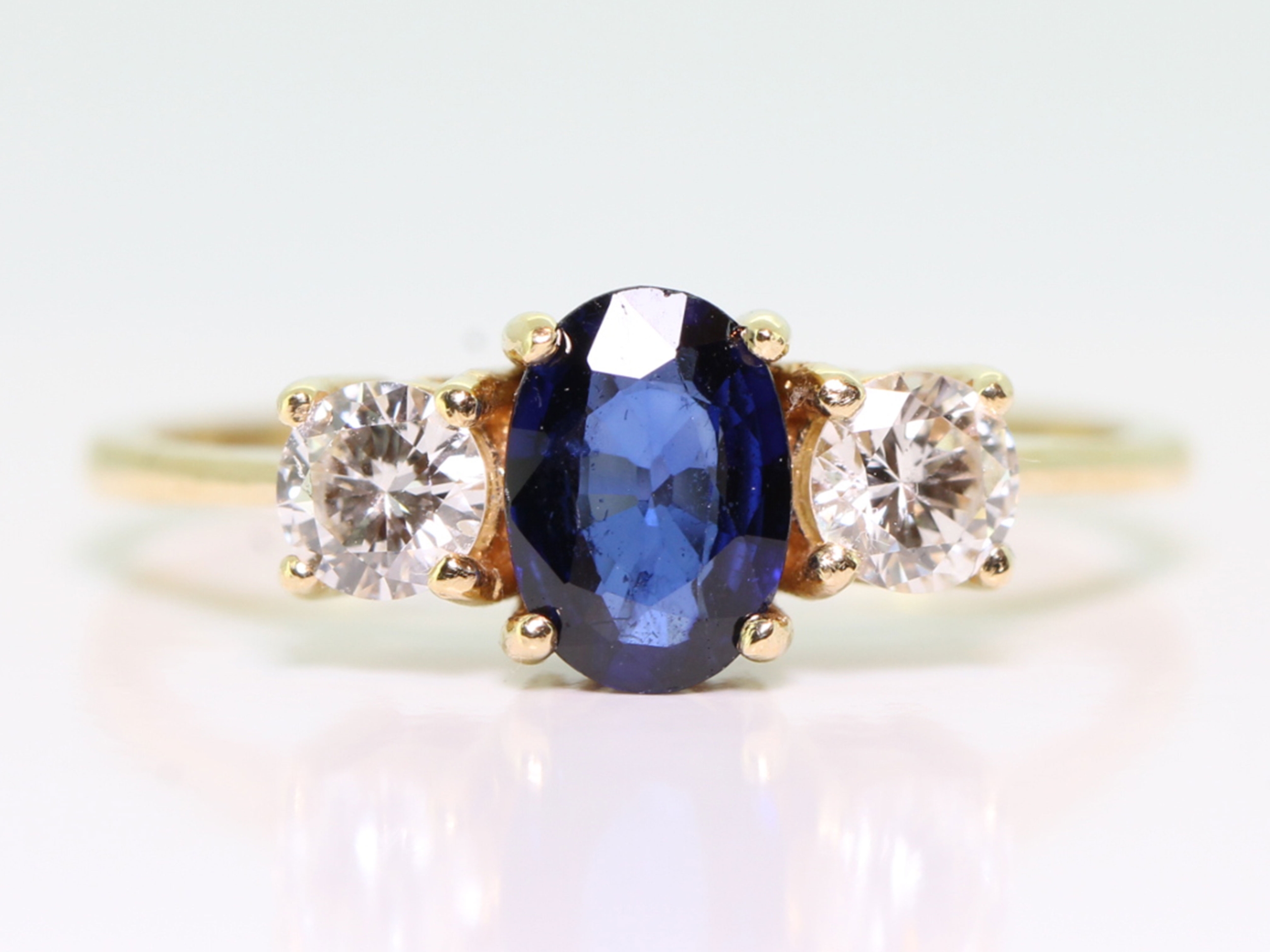 Wonderful sapphire and diamond 18 carat gold trilogy ring