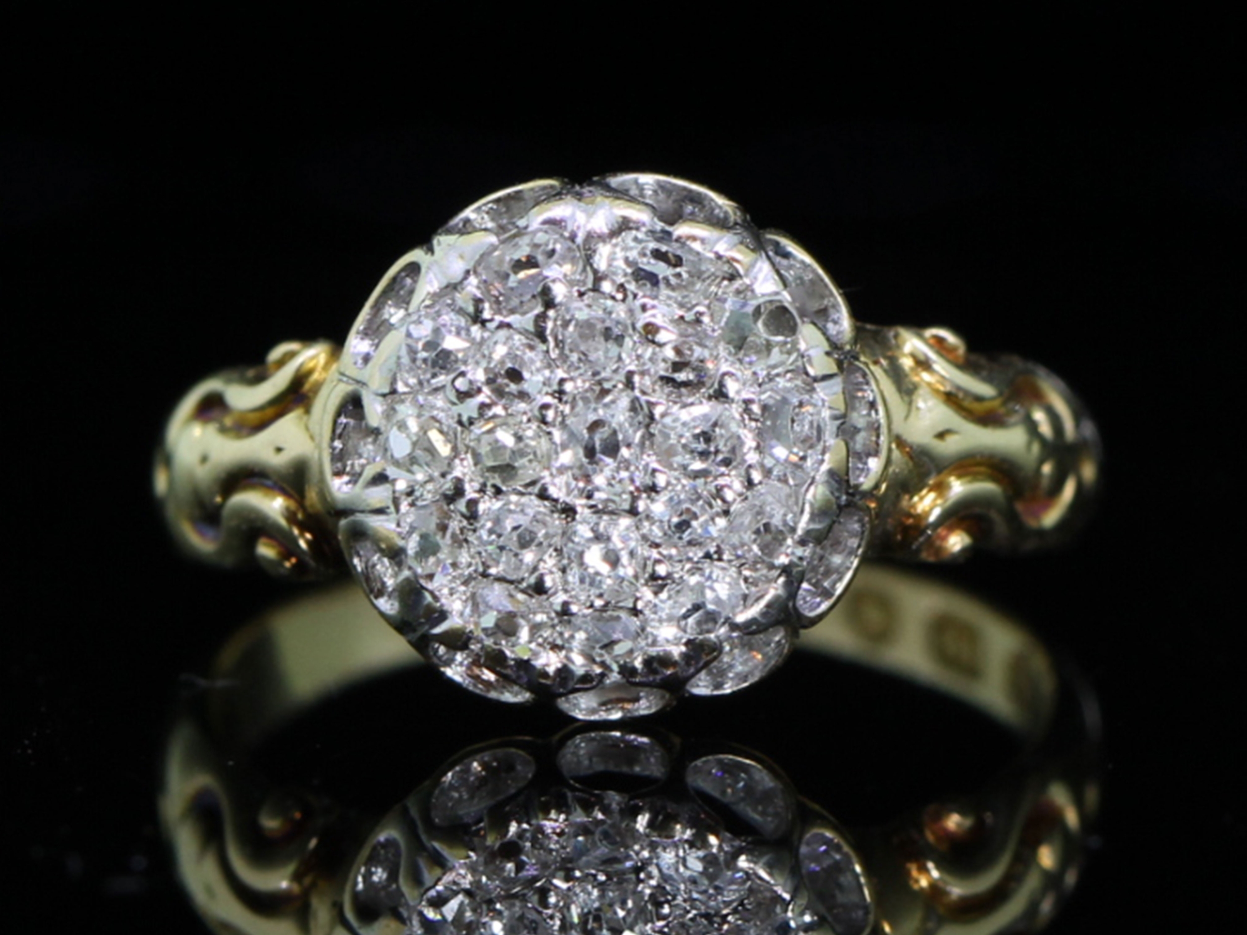 Victorian diamond 18ct gold cluster ring , hallmarked 1874