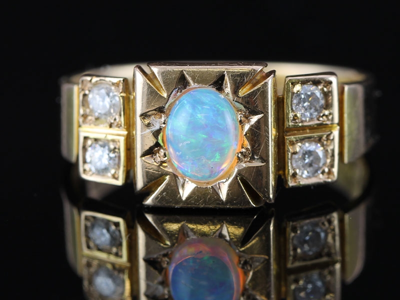Superb edwardian opal and diamond 15 carat gold ring