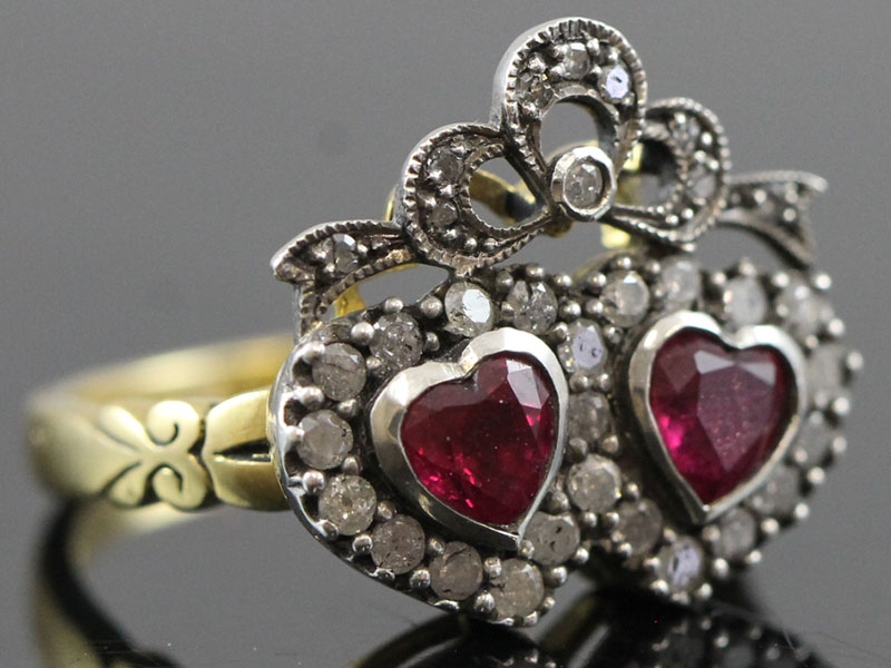 Gorgeous victorian inspired ruby and diamond 18 carat gold ring