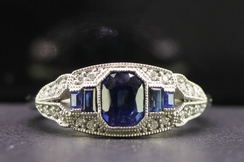 Fabulous art deco inspired sapphire and diamond platinum ring