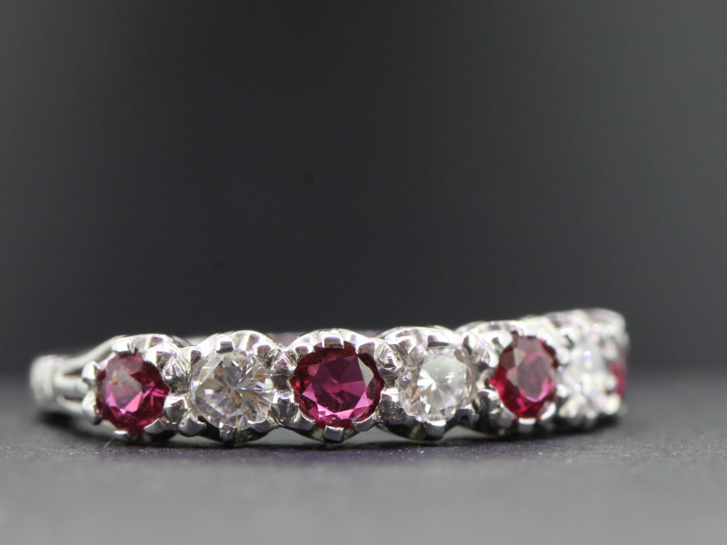 Elegant ruby and diamond seven stone 18 carat gold eternity ring