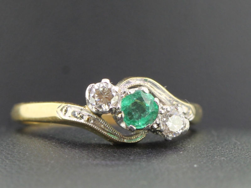 Beautiful emerald and diamond 18 carat gold and platinum ring