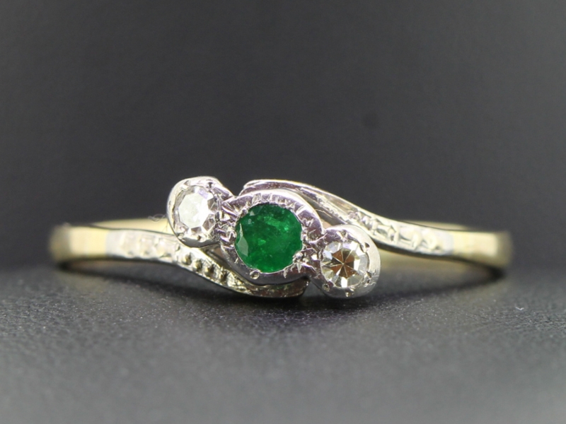  romantic emerald and diamond 18 carat gold trilogy ring