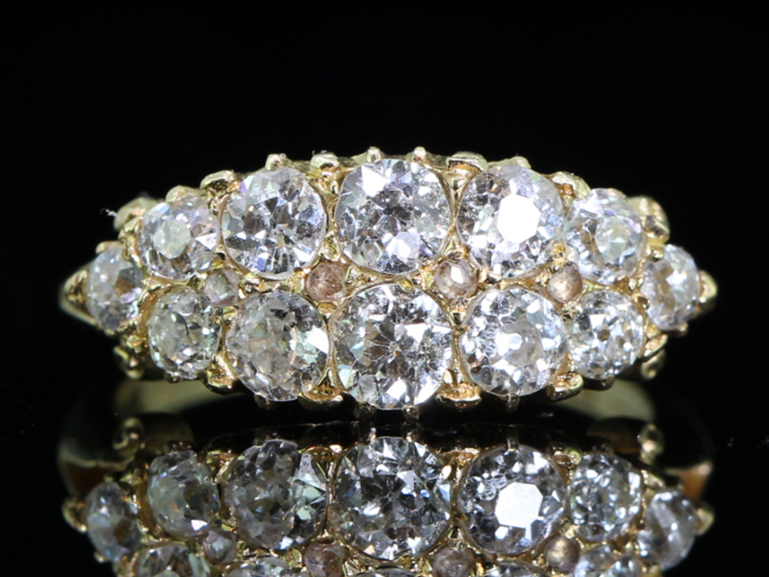 Fabulous victorian 18 carat gold double row diamond boat shaped ring 