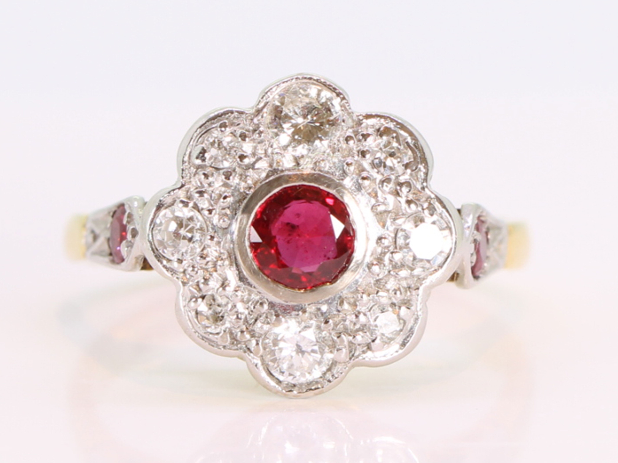 Edwardian ruby and diamond 18ct gold cluster ring