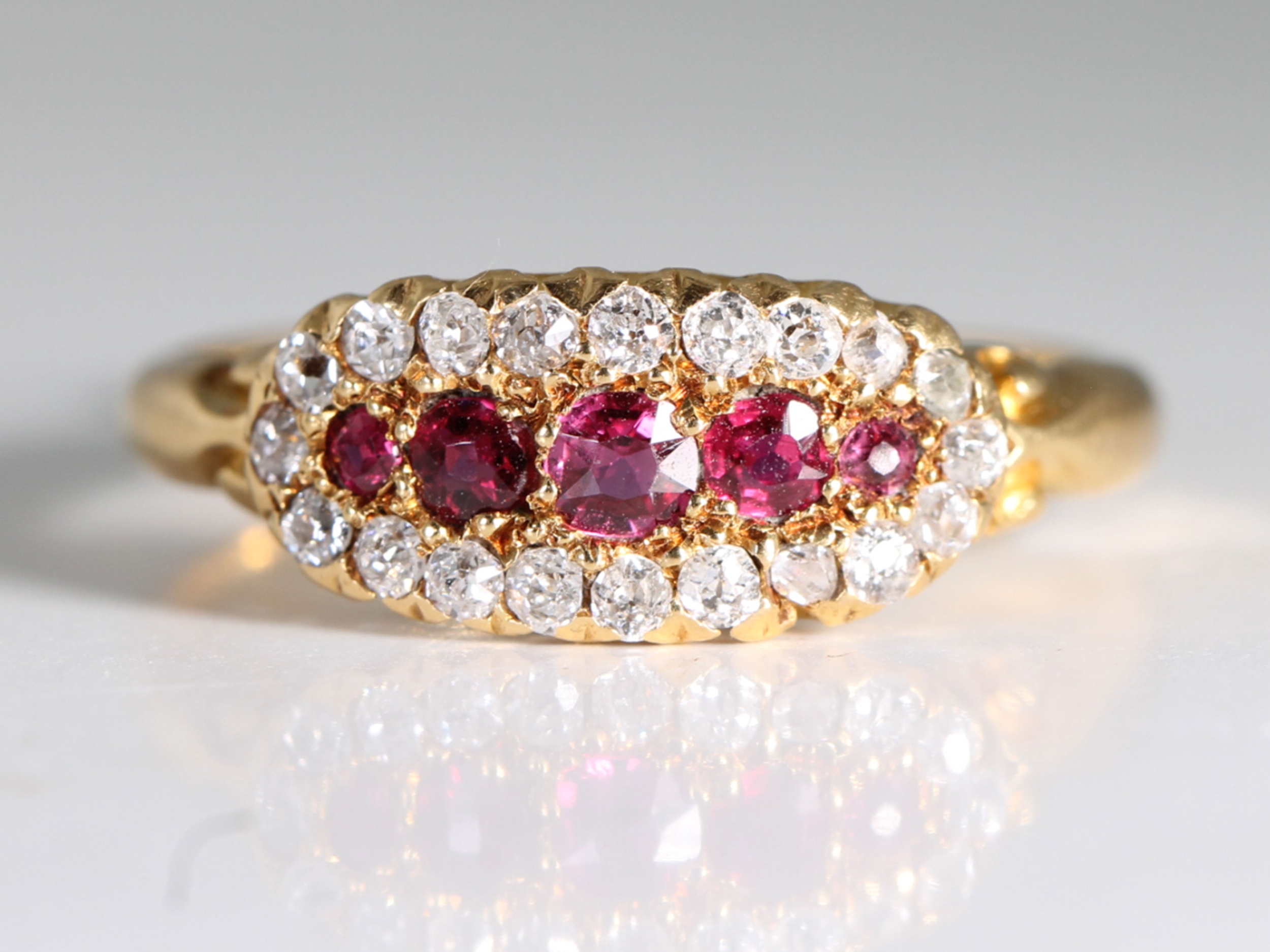 Edwardian ruby and diamond 18ct gold boat ring