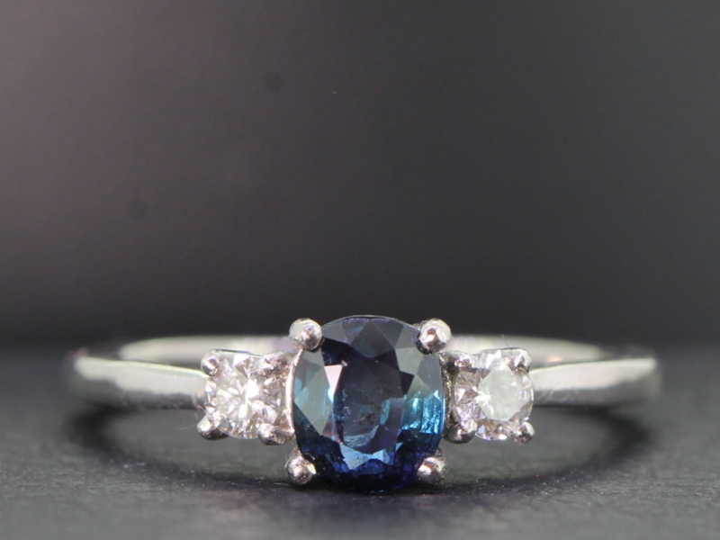 Stunning sapphire and diamond trilogy platinum ring