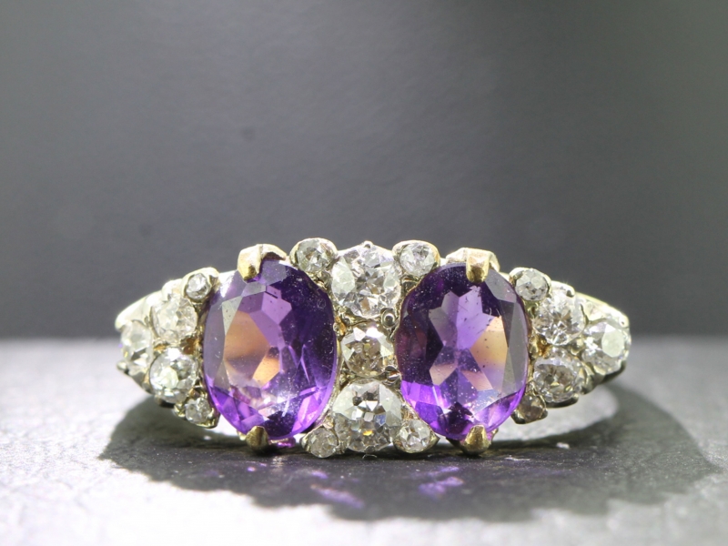 Fabulous amethyst and diamond 18 carat gold ring