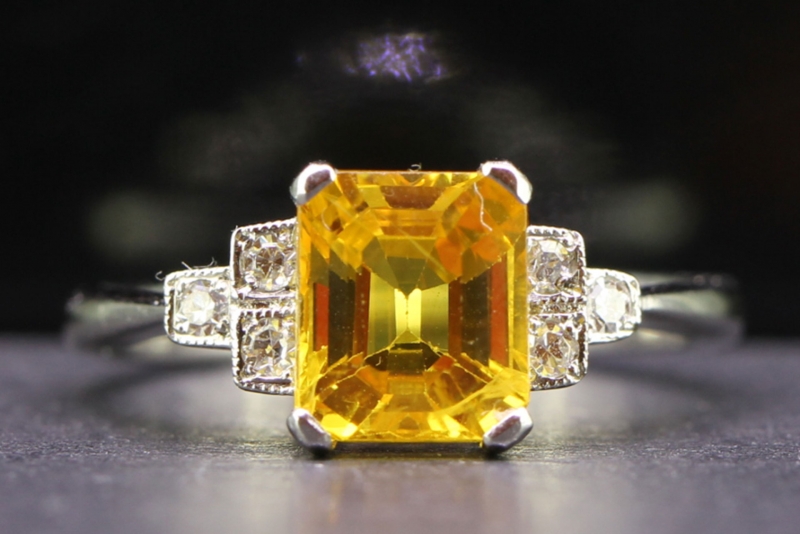 Gorgeous yellow sapphire and diamond art deco inspired platinum ring