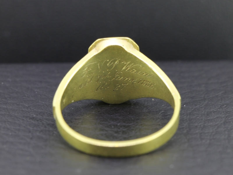Vintage mourning ring, 1880's old rose cut diamonds set in 18 carat yellow gold with black enamel