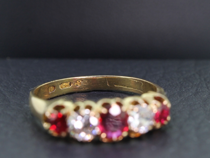 Stunning natural ruby and old mined diamond 18 carat gold gypsy ring