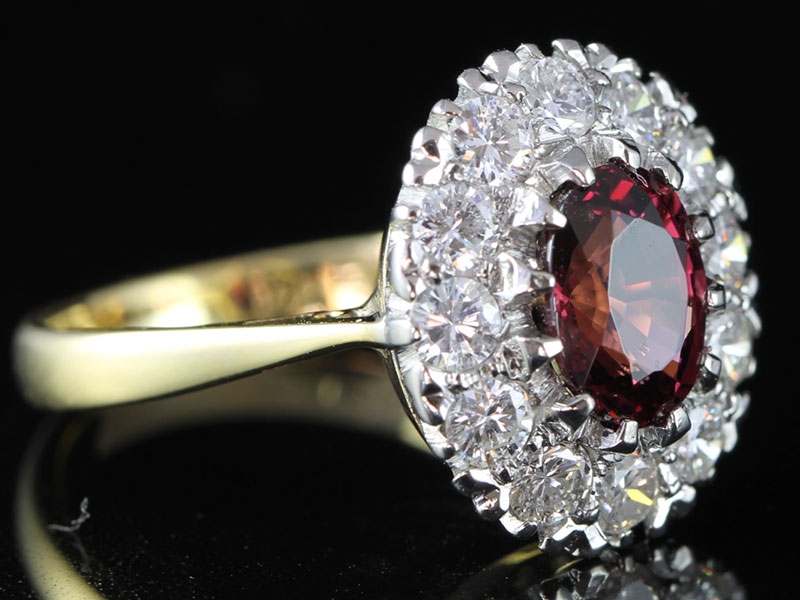 Extrodinary thai ruby and diamond 18 carat gold cluster ring