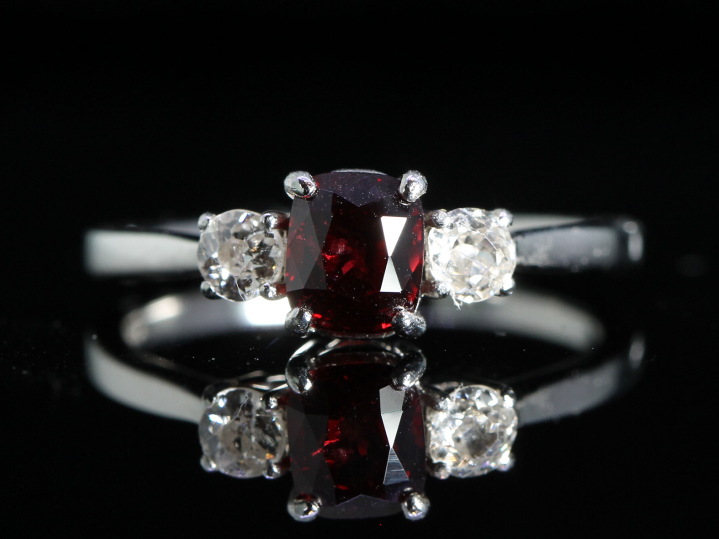 Vintage spinel and diamond platinum trilogy ring