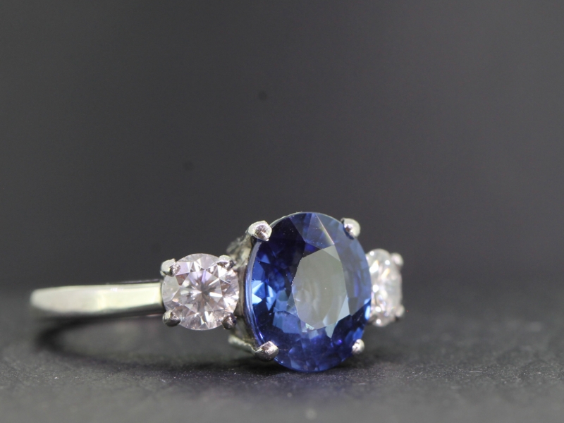 Stunning natural sapphire and diamond platinum trilogy ring
