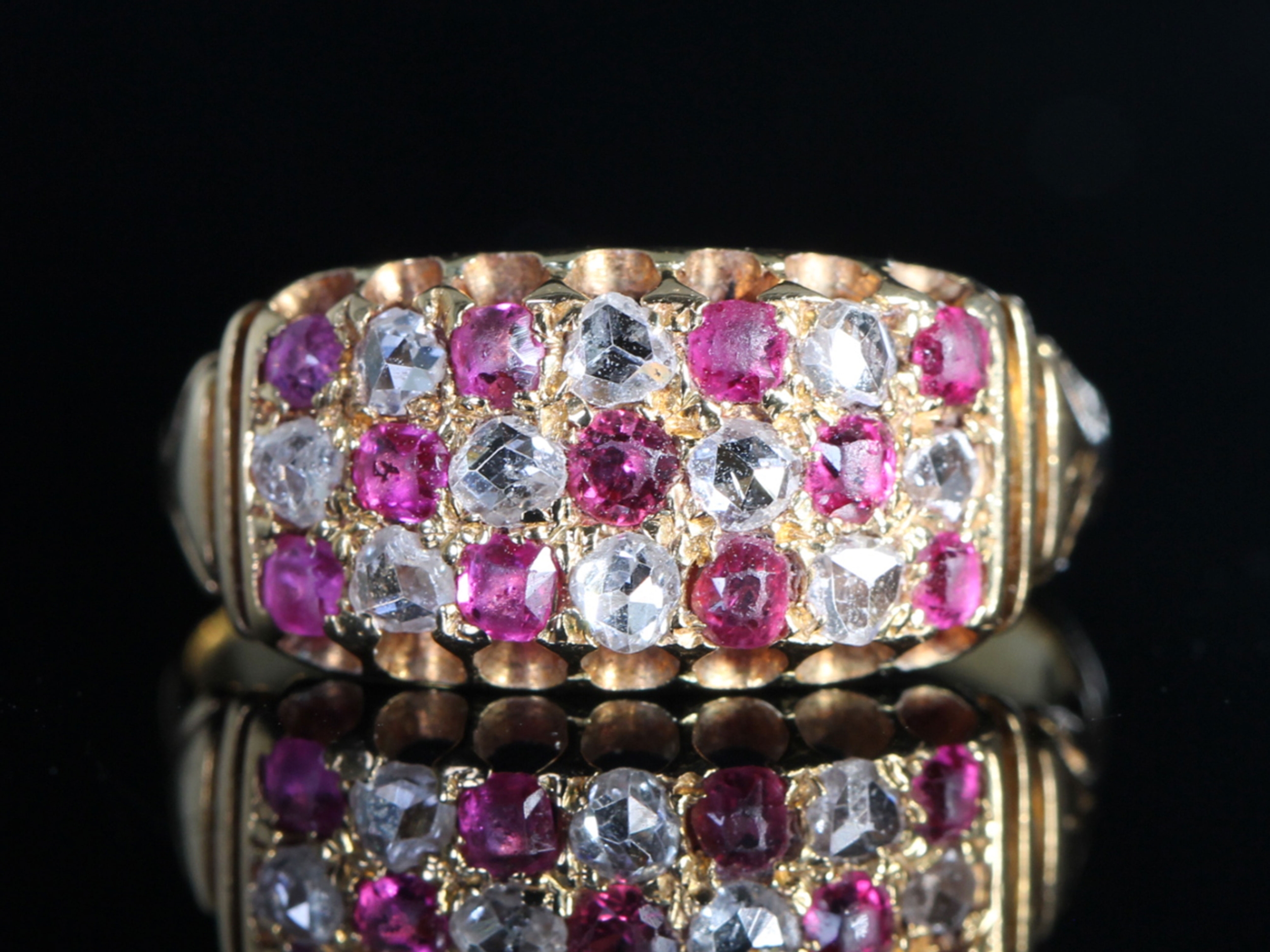 Art nouveau ruby, diamond and pearl 15ct gold band