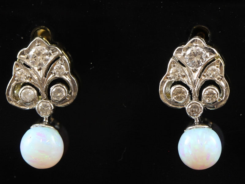 Fantastic opal and diamond art deco inspired 18 carat gold earrings