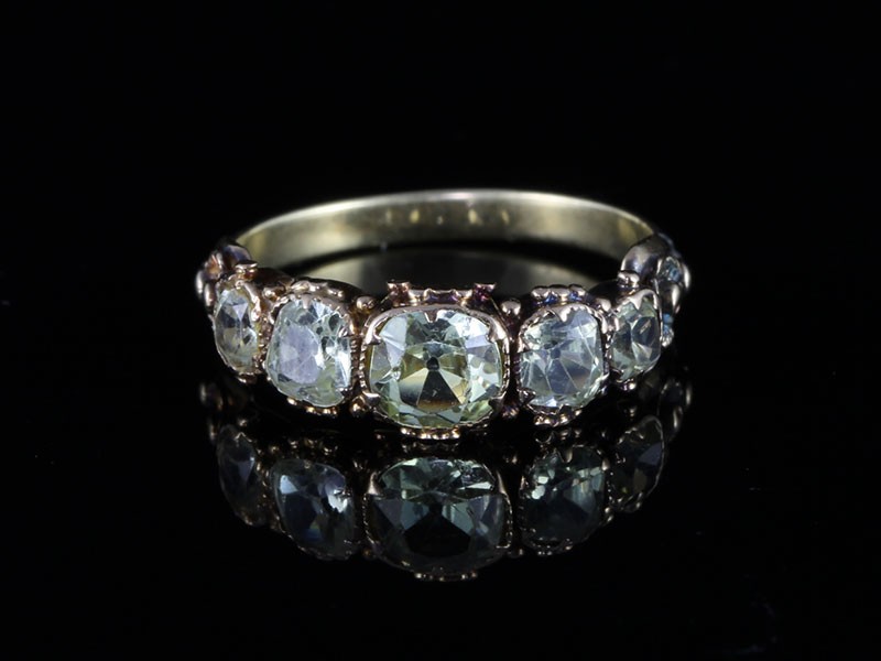 A stunning rare genuine edwardian 5 stone chrysoberyl ring