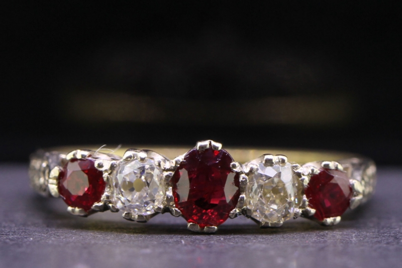  stunning natural ruby and old mined diamond 18 carat gold ring
