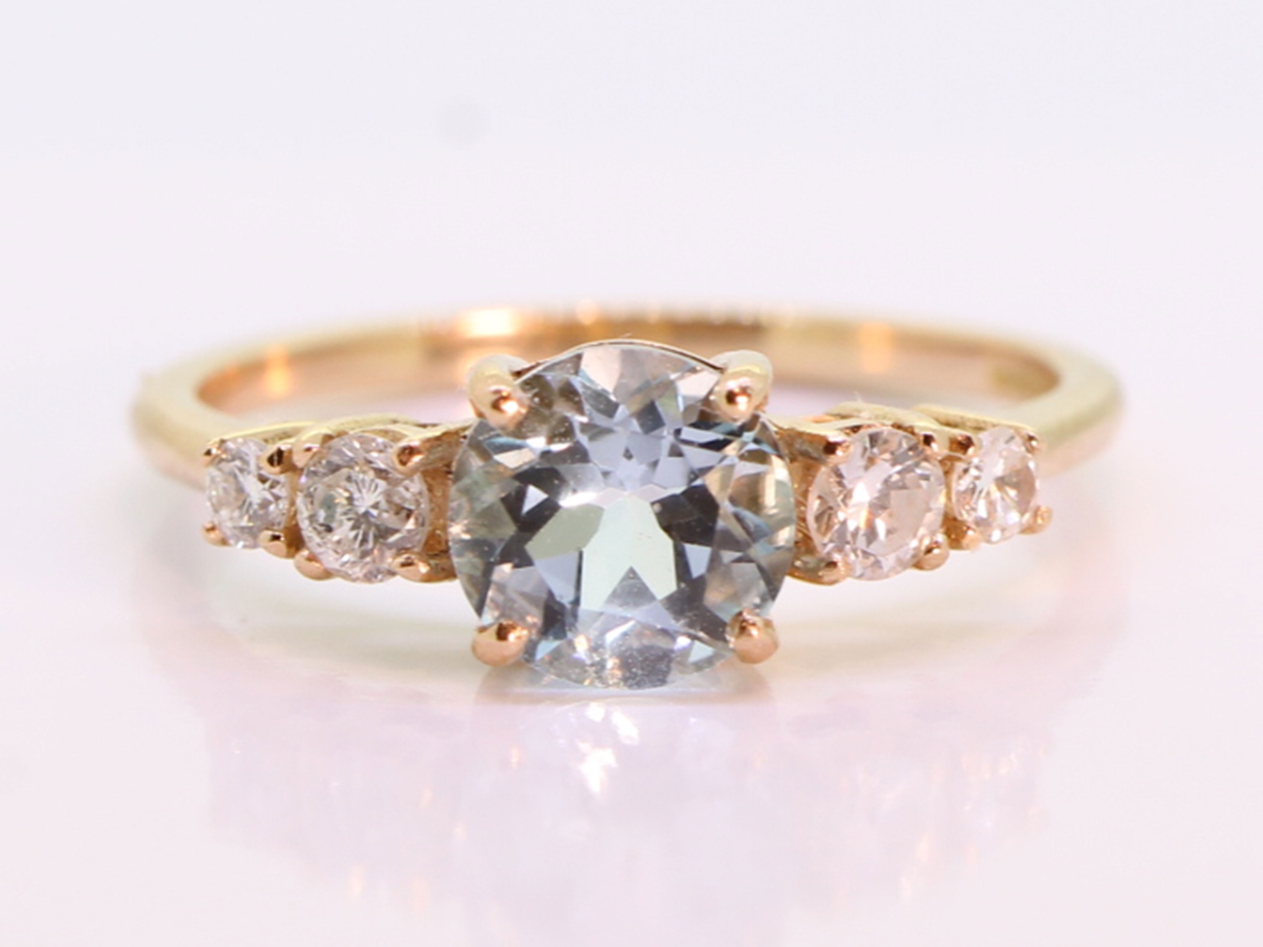  vintage inspired aquamarine and diamond 18ct rose gold ring