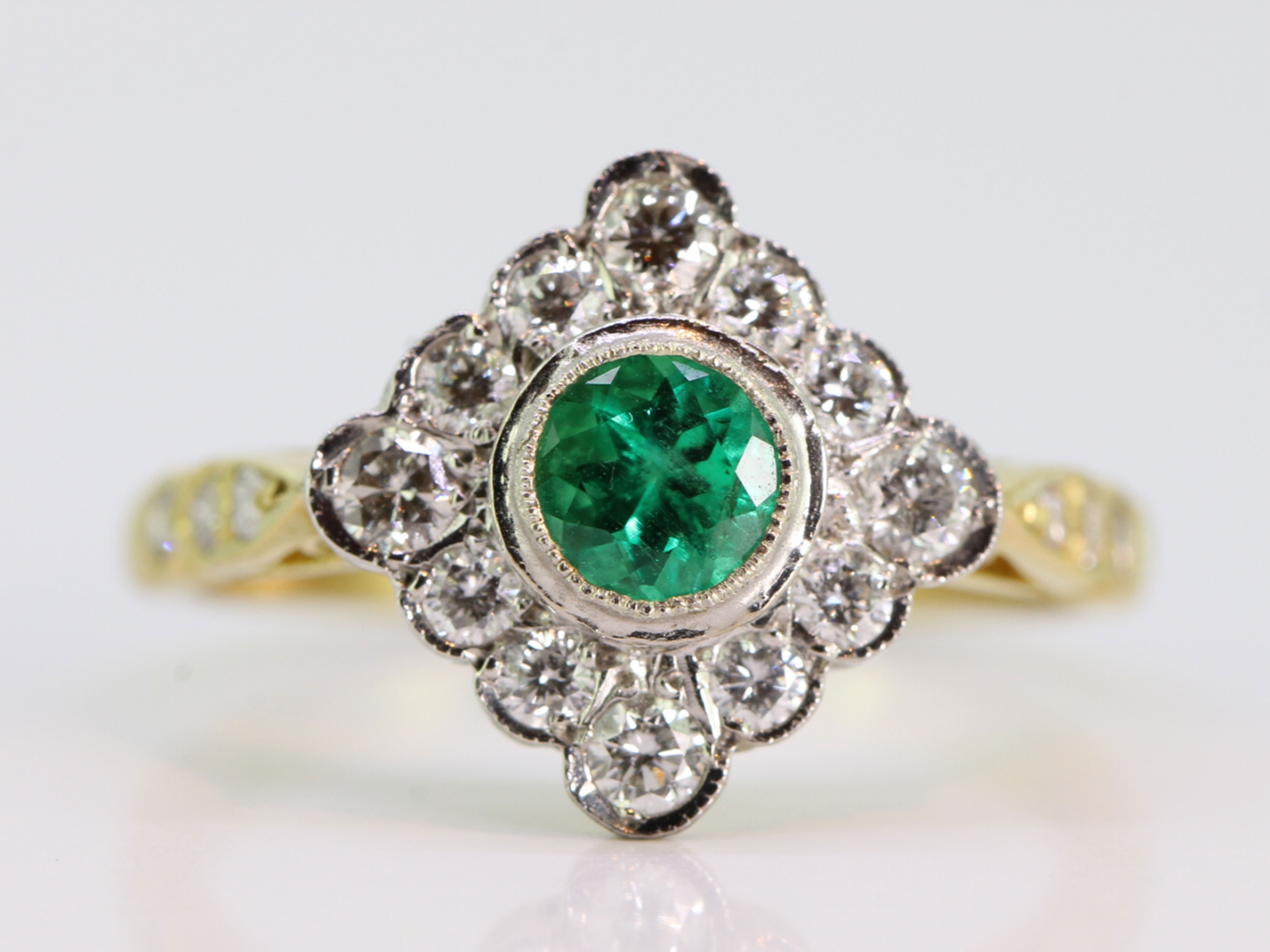  stunning emerald and diamond art deco inspired 18 carat gold ring