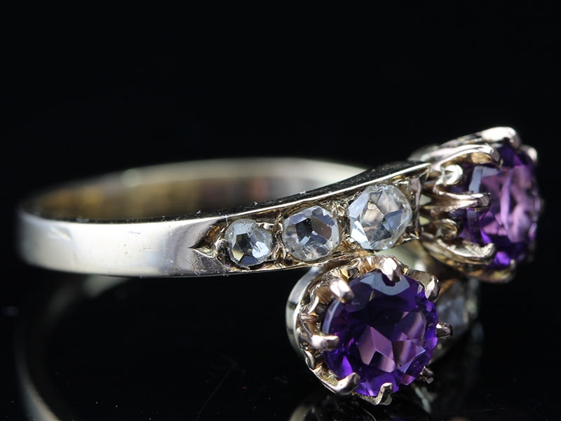 Mesmerising edwardian amethyst and rose cut diamond 15 carat gold ring