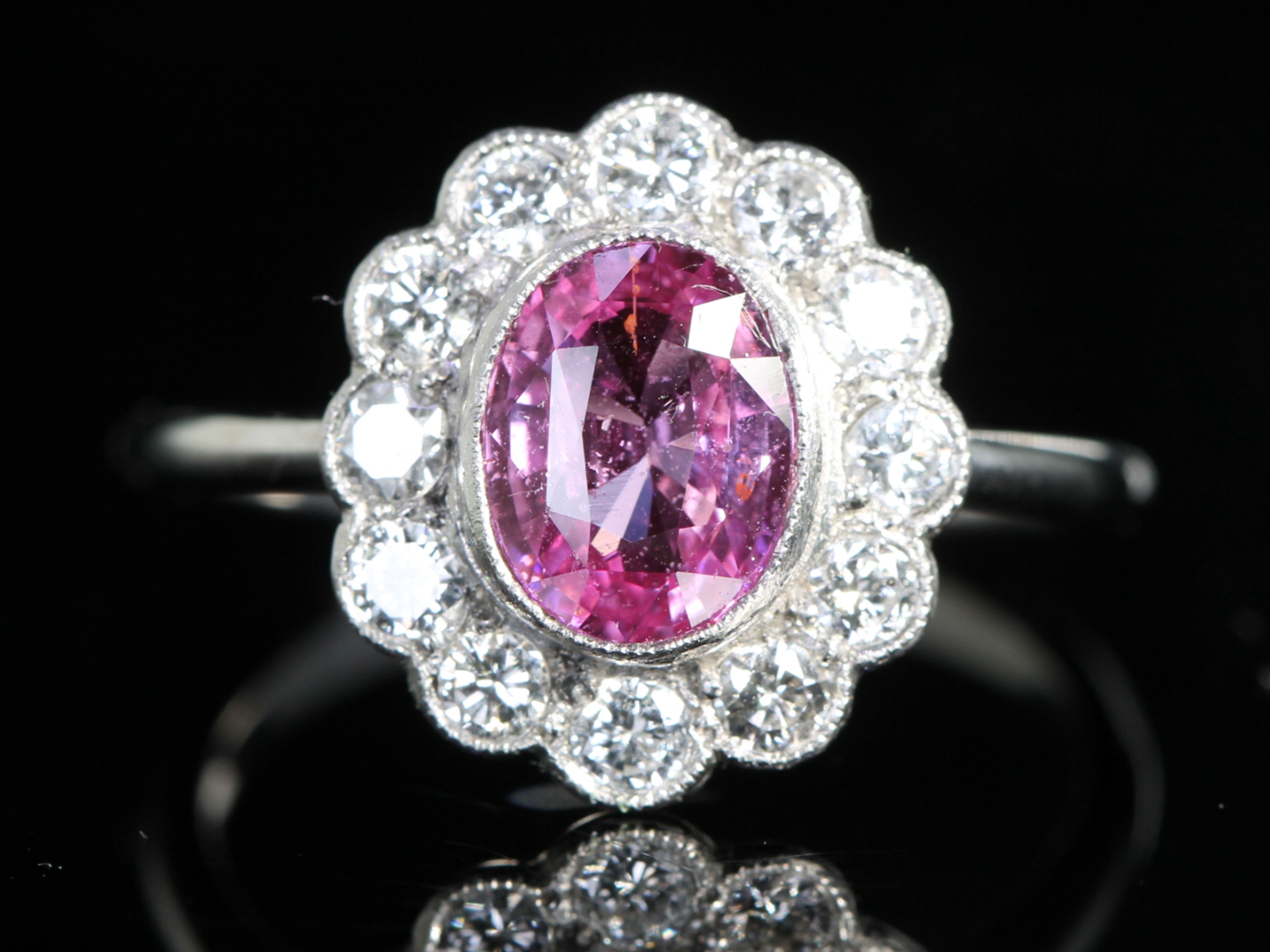 Vintage pink sapphire and diamond ring
