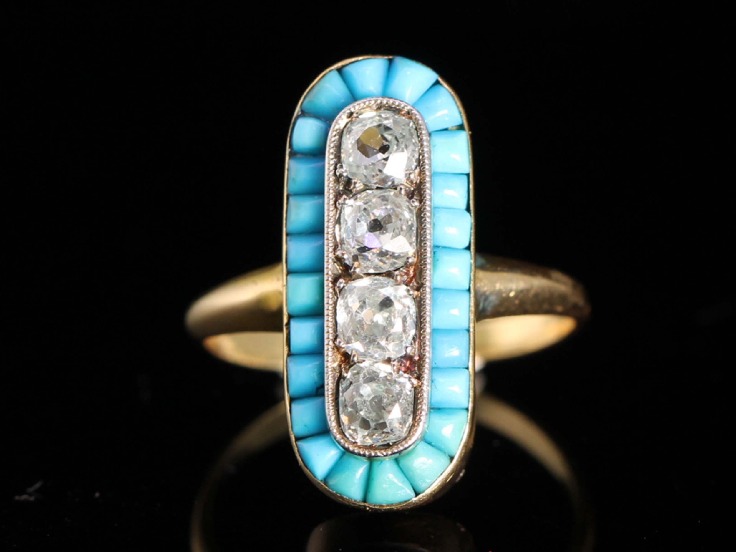 Victorian diamond and turquoise 18ct gold ring