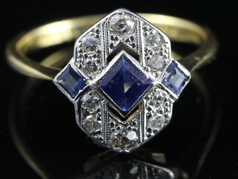  beautiful 1920s art deco sapphire and diamond gold and platinum ring