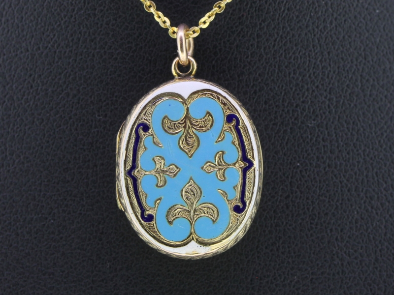 Gorgeous victorian gold blue black white enamel 9 carat gold mourning locket