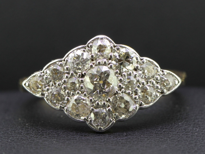 Unique art deco diamond 18 carat gold and platinum ring