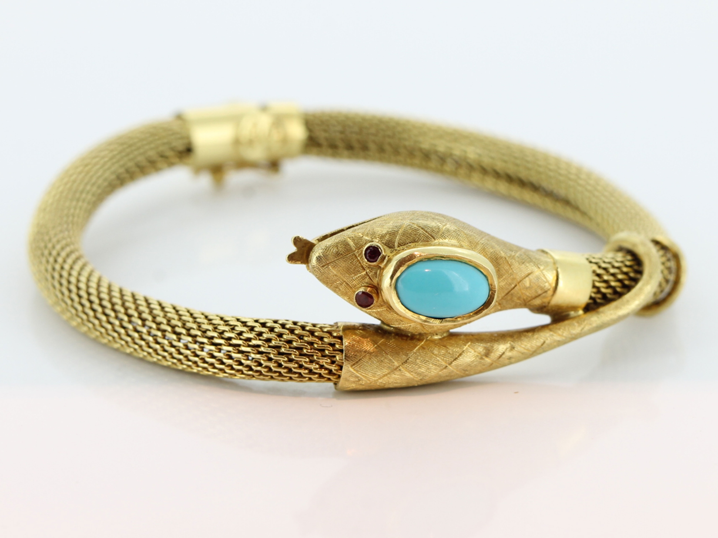 Incredible 18 carat gold turquoise ruby snake bracelet