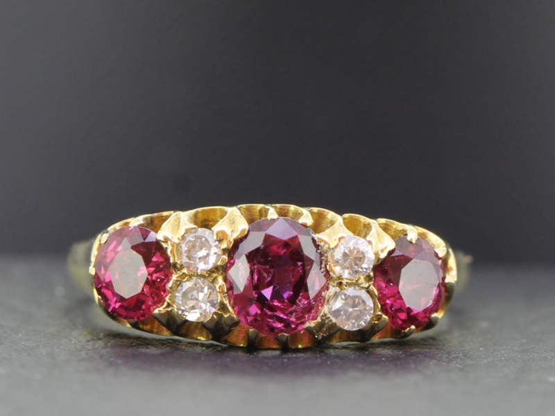 Wonderful natural ruby and diamond 18 carat gold gypsy