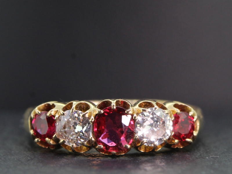 Stunning natural ruby and old mined diamond 18 carat gold gypsy ring