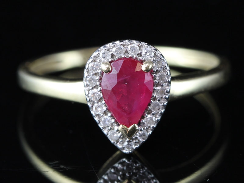 Vintage inspired ruby and diamond 9 carat gold ring