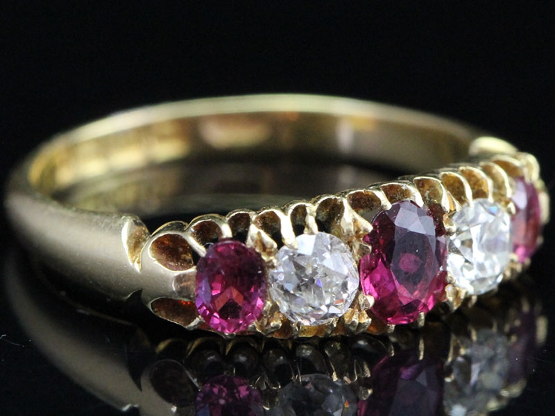 Gorgeous edwardian ruby and diamond 18 carat gold ring