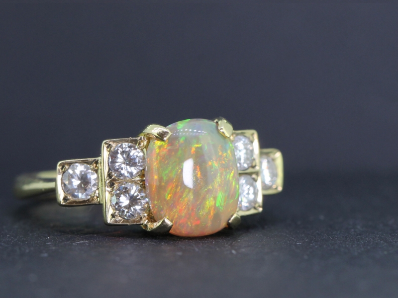 Opal and diamond art deco inspired 18 carat gold ring