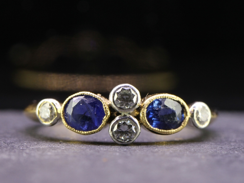  beautiful art deco inspired sapphire and diamond 18 carat gold ring