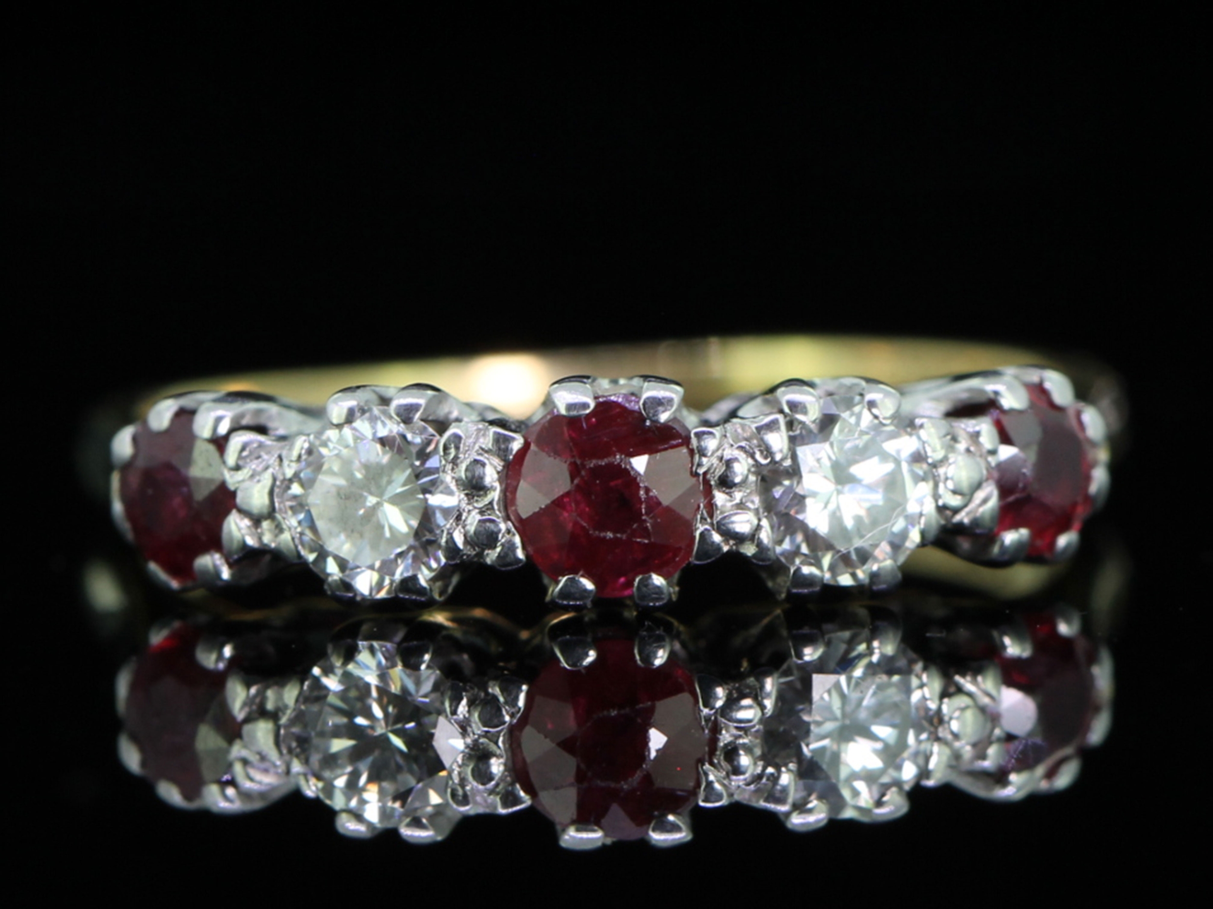 Wonderful ruby and diamond five stone 18 carat ring